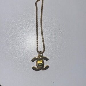 CHANEL Gold Logo Pendant Necklace